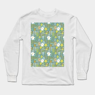 Minimal soft style floral and stripes green Long Sleeve T-Shirt